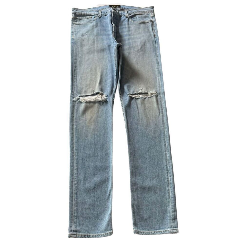 ORO Los Angeles Jeans Made in USA Light Wash Distressed Denim Stretch Slim Fit